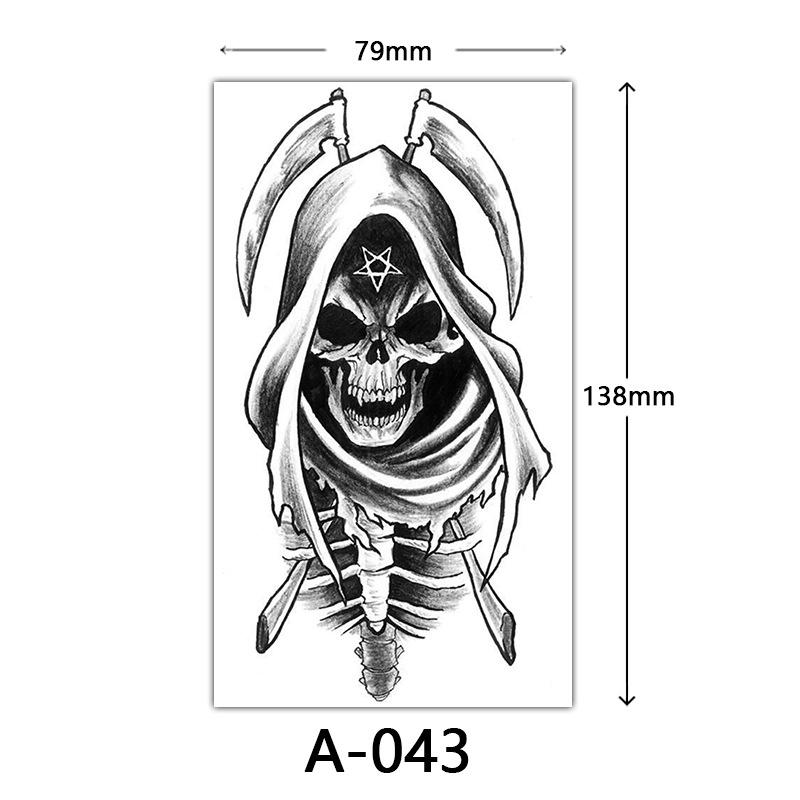 Halloween Tattoo Sticker, Skull Reaper Sickle, Black Bat Tombstone Pumpkin Tattoo