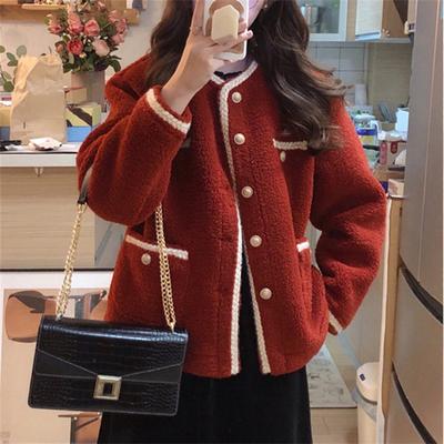 Autumn and Winter Women's Cardigan Casual Slim Sweater Small Fragrant Wind Women Red Jacket Women Design Top