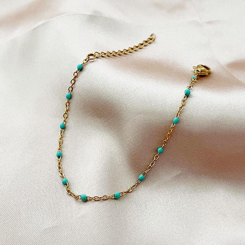 Gold Purple Beaded Chain Bracelet – Dainty Enamel Bead Minimalist Jewelry, Sweet Everyday Gift for Women