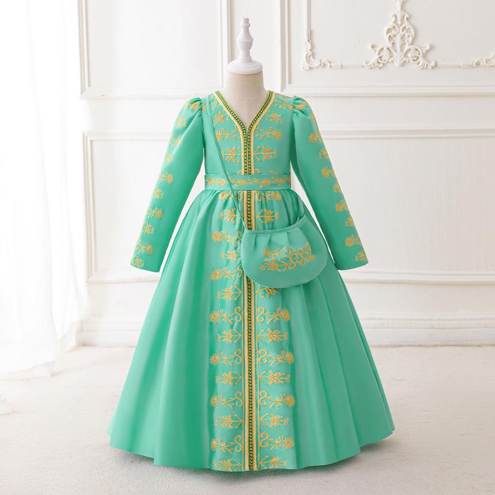 Children's Formal Embroidery Dress with Waist-Cinching Bow