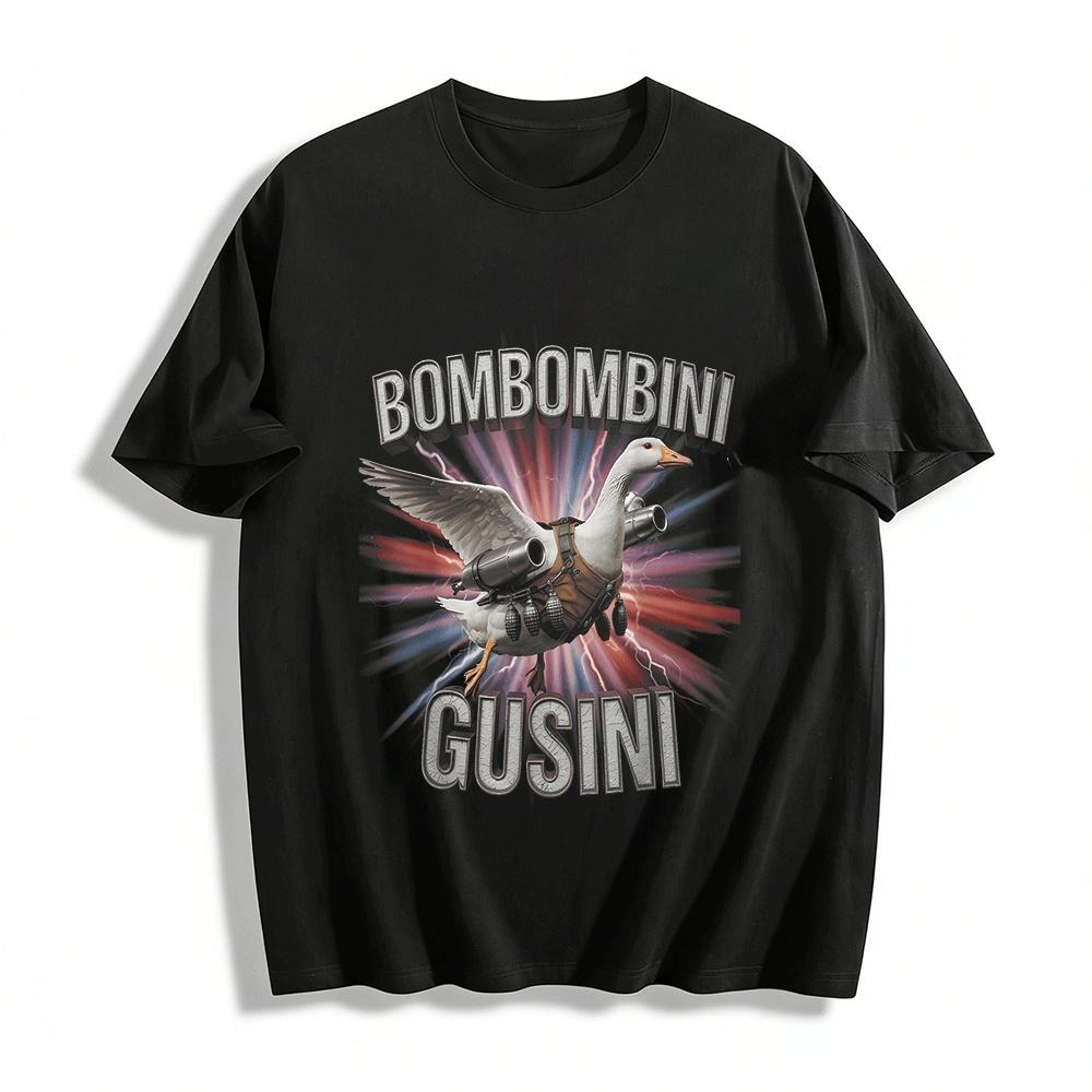 

Funny Rocket Backpack Bomb Goose Print Casual T-Shirt Pure cotton T-shirt XXS