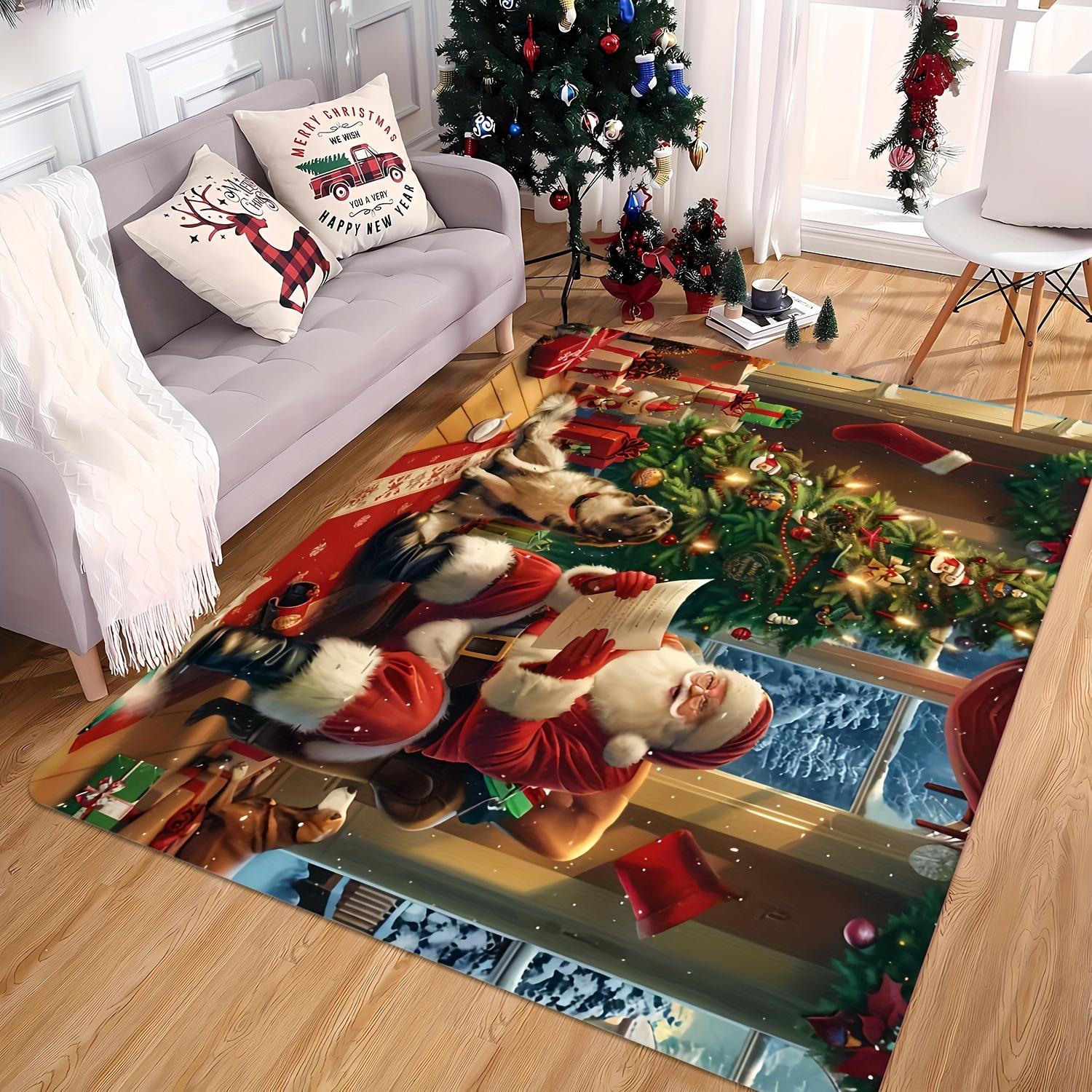

Christmas Tree Santa Claus Pattern Mat, Washable Multi-Use Rug for Indoor Outdoor Living Room Bedroom Patio Holiday Decor 40x60cm