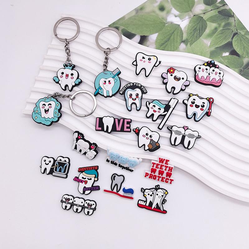 10 Pcs Dental Tooth Shape Model Simulation Keychain  Keyring Cartoon Lovely Girls Kids Gift Pendant Teeth Key Chain