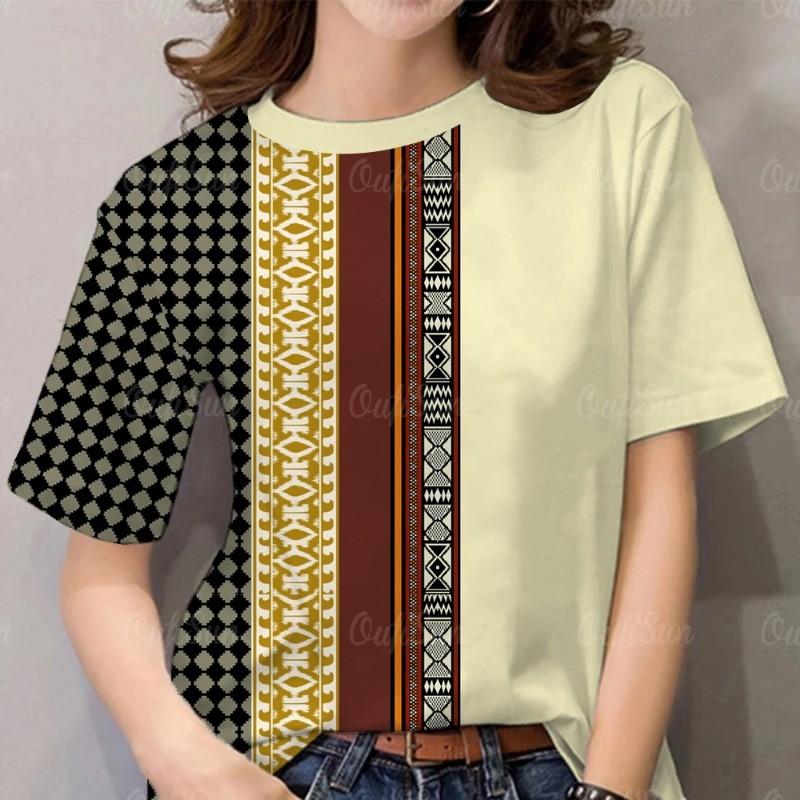 Short-sleeved T-shirt; women's round-neck short-sleeved shirt; 3D printed traditional ethnic clothing
