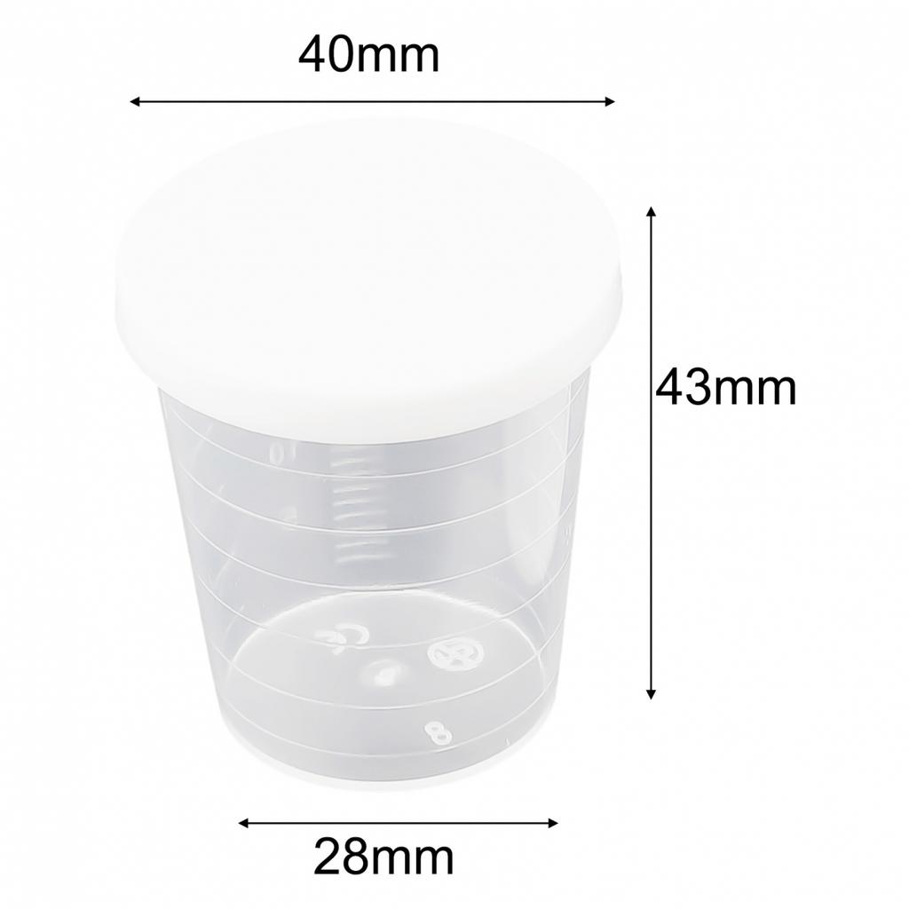 Clear Plastic Medicine Measuring Cups with White Lids Set of 10 (30ml)