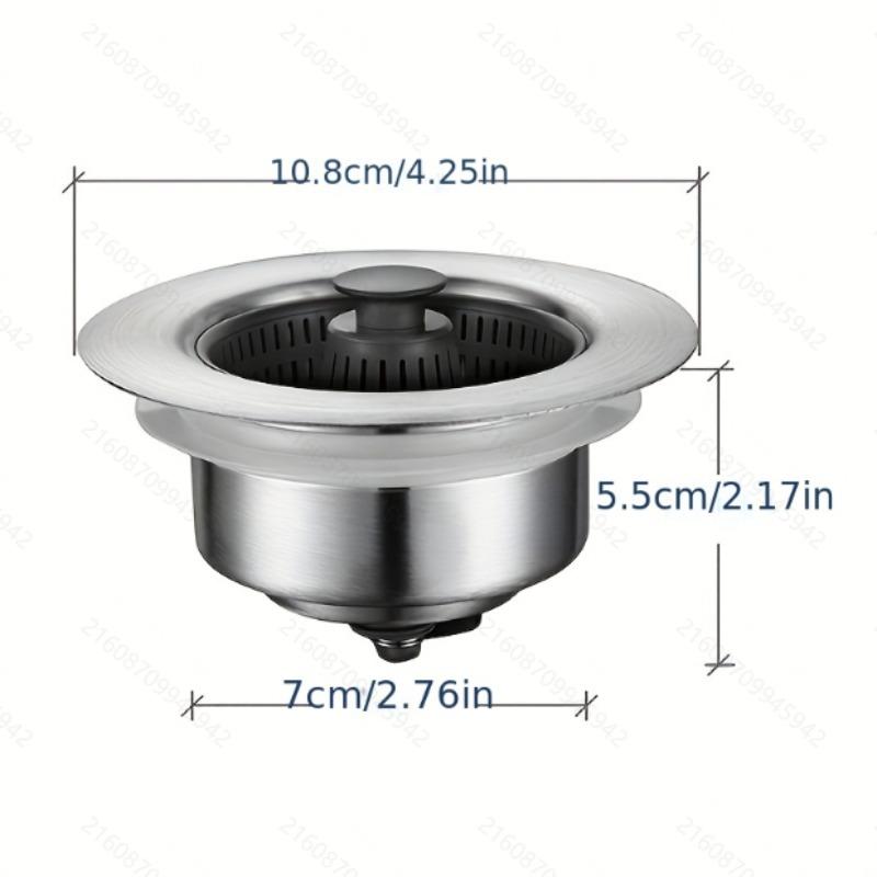 Stainless Steel Kitchen Sink Filter - Anti Clogging, Easy To Clean, Leak Proof 3.5-inch Drain Pipe