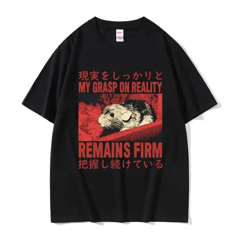 Funny Cheese Devouring Machine Japanese Rat Graphic T Shirts Unisex Vintage Fashion Oneck Oversized Tshirt Y2k Unisex