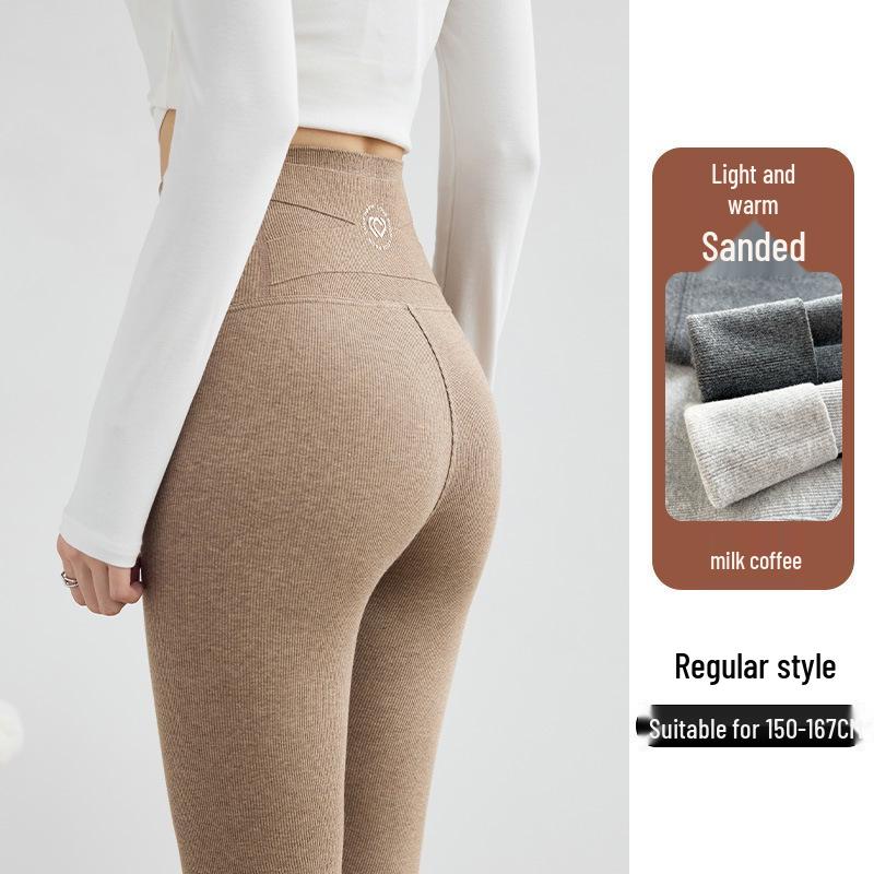 Women's Extra Long Ribbed Cotton Fleece-Lined High-Waisted Leggings, 2025 Autumn/Winter Collection, Skin-Friendly