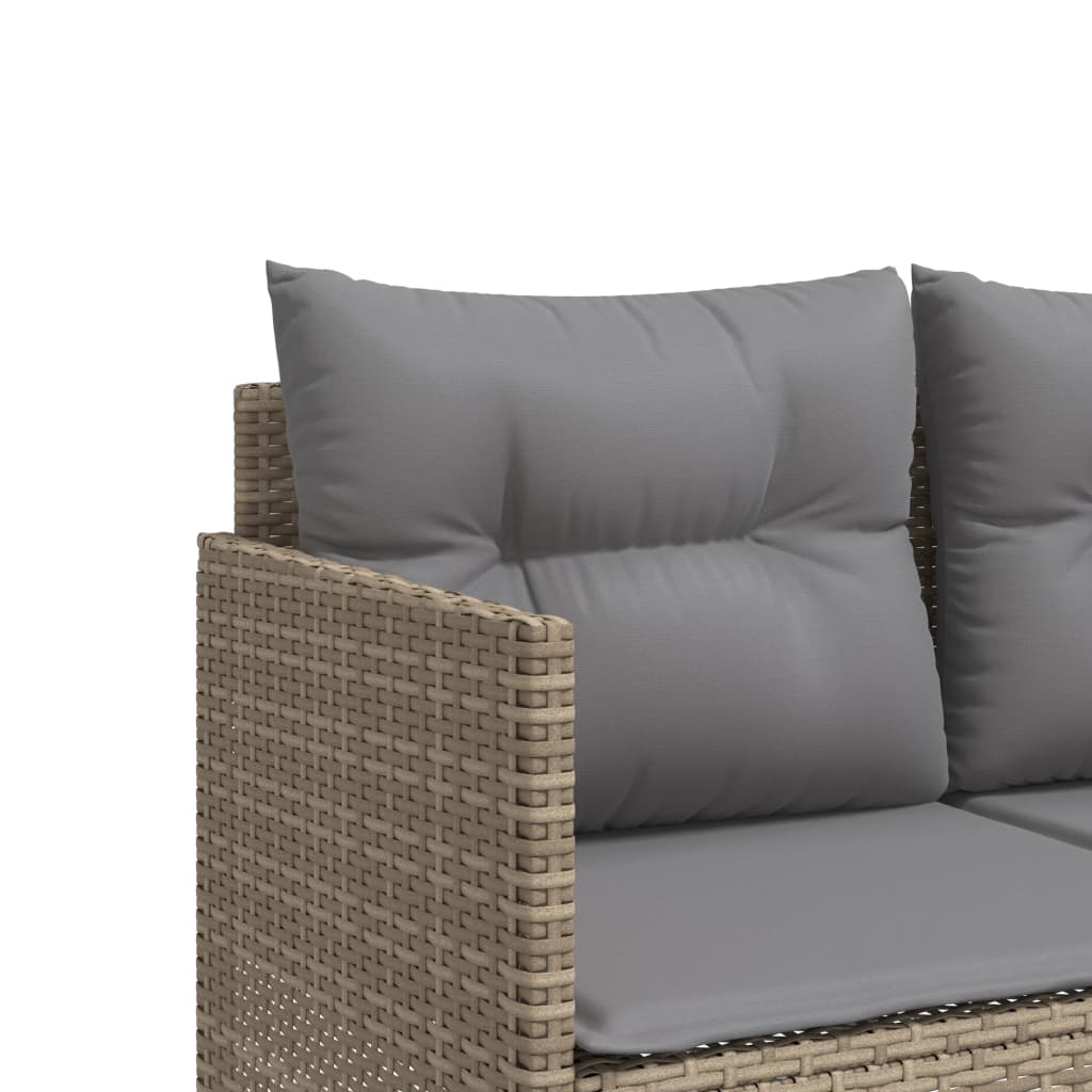 5 Piece Garden Sofa Set with Cushions Beige Poly Rattan