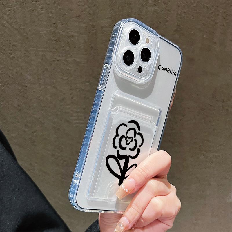Card Slot Holder Silicone Wallet Pocket Case For Xiaomi Redmi Note 12 13 Honor 200 Smart Oppo A18 A38 A58 Samsung S23 S24 S25 Cover Clear Phone Bumper