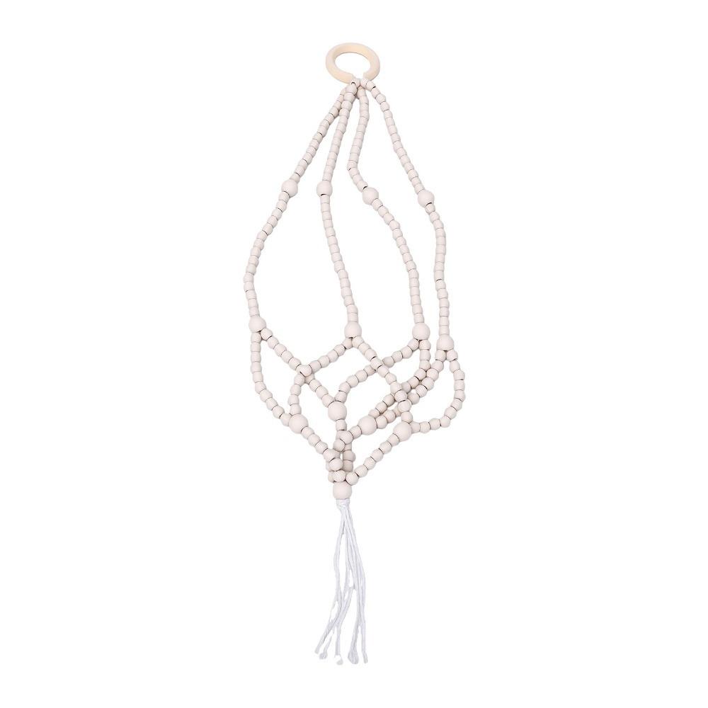 Natural Wood Beads Hanging Planter Basket Macrame Fringe Macrame Plant Hanger Outdoor Garden