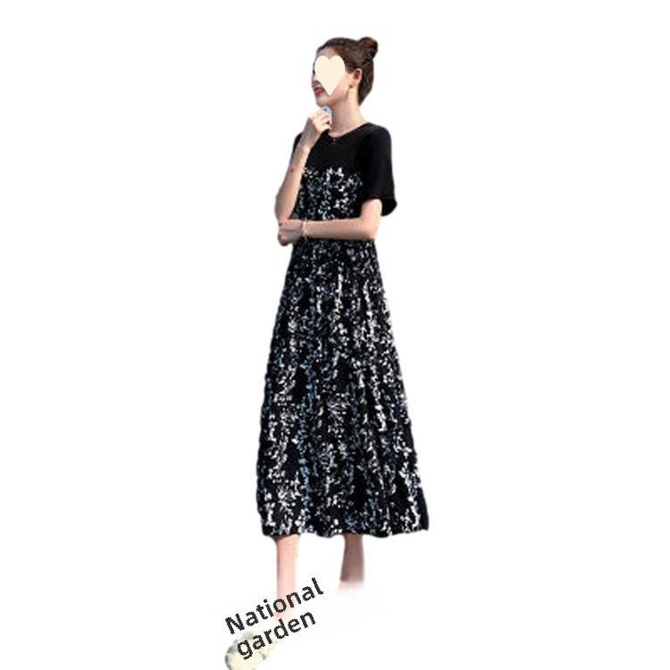 Hepburn Style Floral Midi Dress: Summer 2025, High Waist, Slim Fit, Short Sleeve