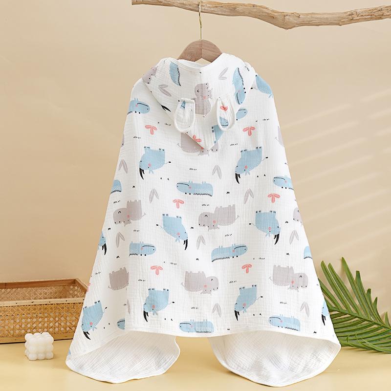 Children's Hooded Cotton Gauze Cape Bath Towel Infant Cartoon Cape Baby Cape Can Wear Bath Towel