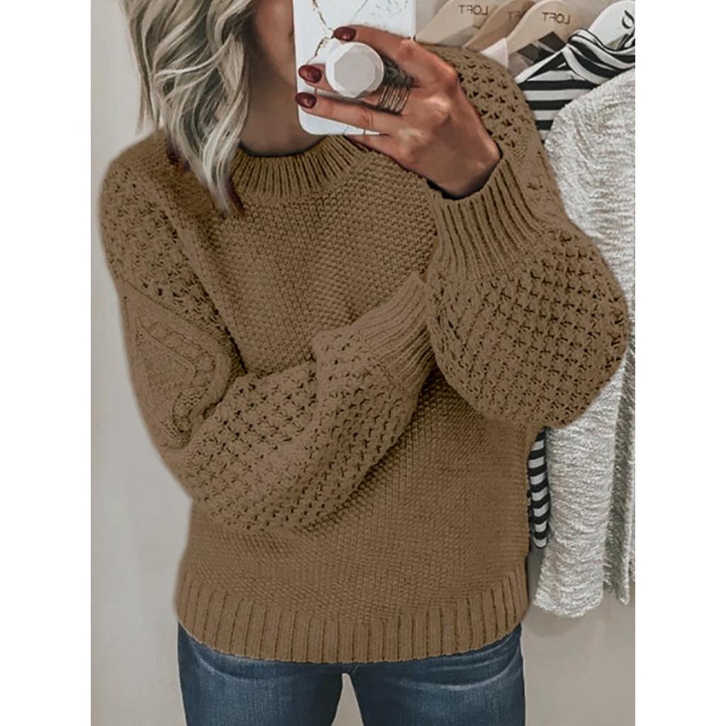 Women's Casual Round Neck Sweater - Long Sleeved, Ribbed Texture, Soft and Comfortable, Spring and Autumn Clothing | Round Neck Sweater | Texture