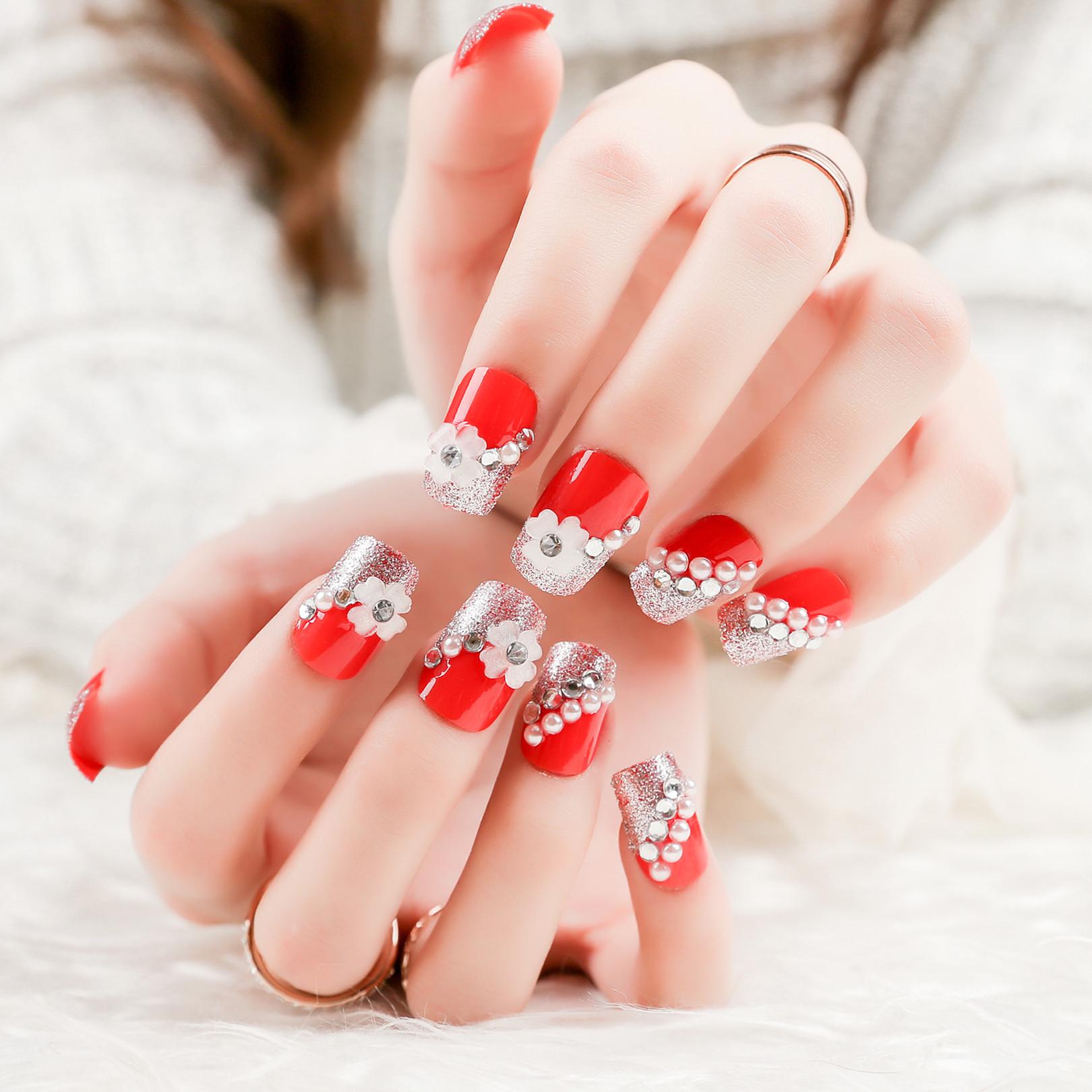 

Съемные накладки для ногтей Yuduo с красным жемчугом - Накладные ногти