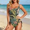 Women Swimsuit Tummy Control Push Up Scoop Neck Bathing Suit Adjustable Side Drawstring Slimming Swimwear