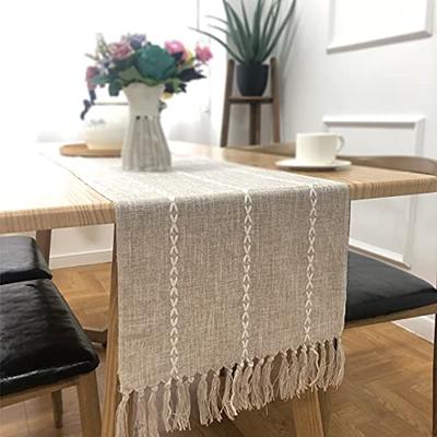 Vintage Tischläufer mit Quaste, Hochzeit, Zuhause, Tischdecke, Polsterstoff, handgewebt, Bauernhaus-Tischset aus Baumwolle und Leinen