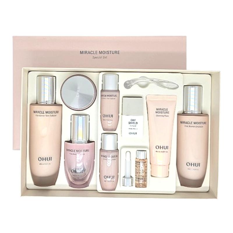 Ohui Miracle Moisture Pink Barrier 4pcs Special Set Korean Skincare Gift Set Skin Softener 150ml + Emulsion 130ml + Essence 20ml + Cream 30ml
