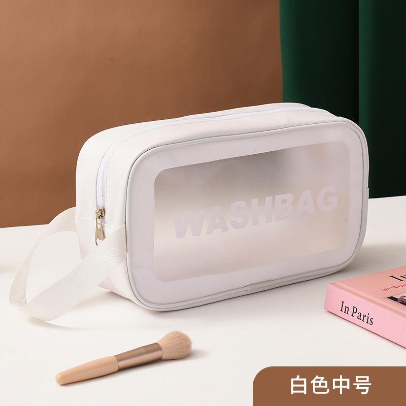 Handheld Large Capacity Travel Transparent Toiletry Bag Pu Waterproof Frosted Makeup Cosmetics Storage