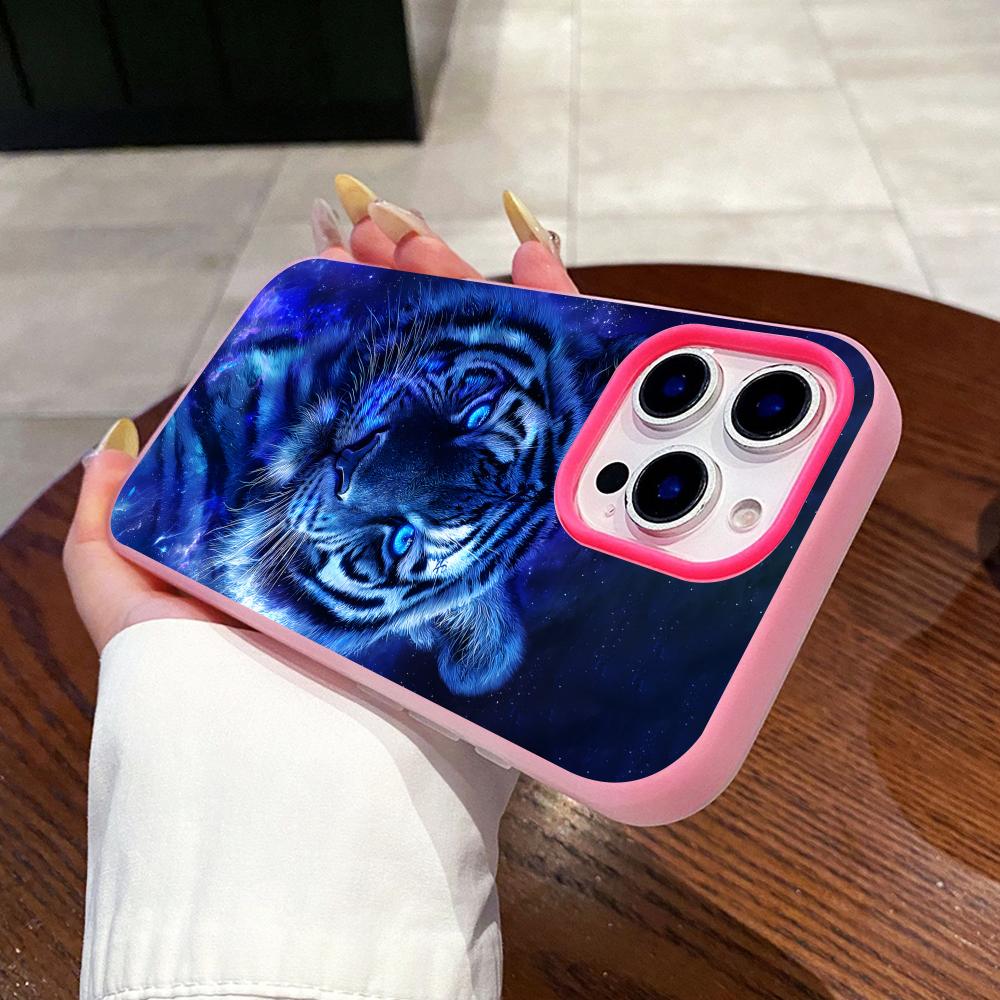 Tiger Neon Jelly Double layer Rose Red Mobile Phone Case for iPhone 17 16 15 14 13 12 11 Air Pro Max Plus Protective