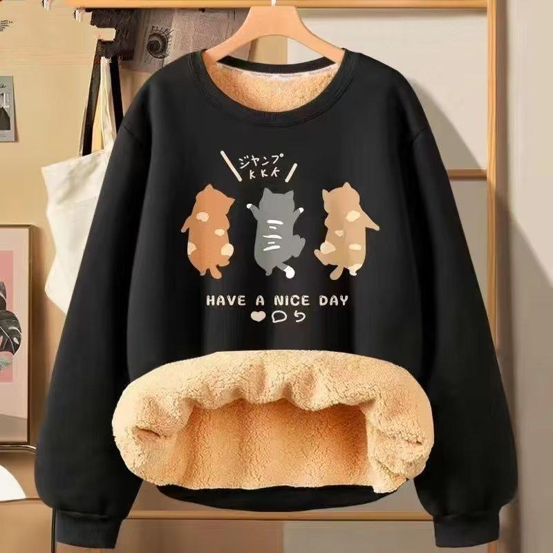 

Женская мода повседневная печать длинный рукав толстовка теплое нижнее белье топ XXL