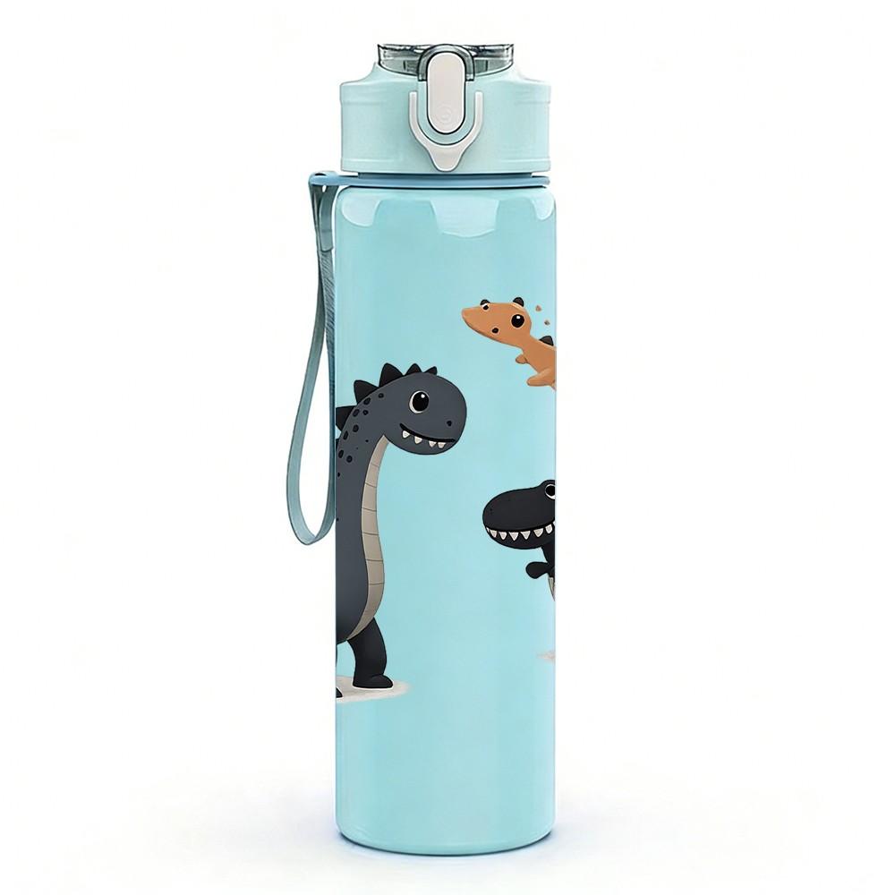 1PC Small Dinosaur Family Cartoon Print 750ml Color Plastic Sports Water Bottle Leakproof Flip Straw Lid Suitable for Sports Office Home Use