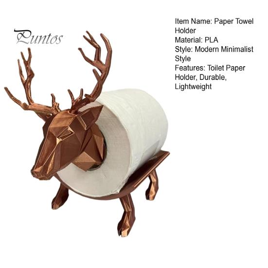 Décoration d'Accessoire de Salle de Bain Moderne Porte-Rouleau de Papier Toilette Cerf Imprimé en 3D, Support Distributeur Stable pour Rouleau de Mouchoirs, Stockage de Serviettes Décoratif en PLA Imperméable,