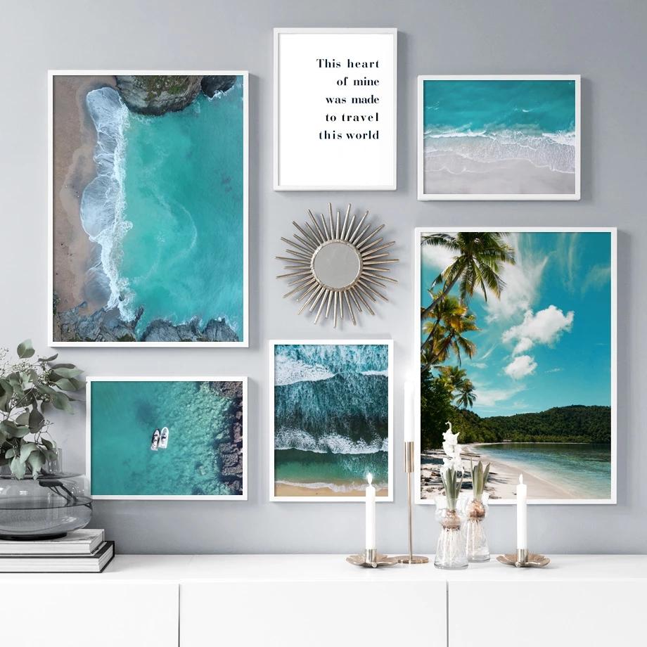 Coastline Blue Ocean Wall Poster Print Sea Reef Nordic Canvas Painting Landscape Modern Home Picture Decoration Living Room Art