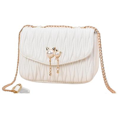 Welltude Damen Umhängetasche, Crossbody-Tasche, Mini-Tasche, Pochette mit Kette (WhiteCat)
