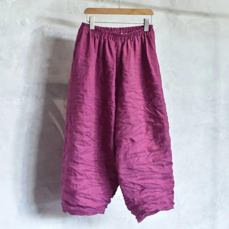 Johnature Women Solid Color Wide Leg Pants Elastic Waist Spring Trouser Casual Women Long Pants