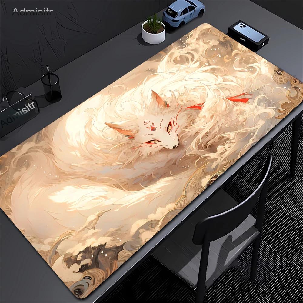 Pink Fox Large Gaming Mousepad XXL Gamer Mouse Pad Office Long Table Accessories Mouse Mat Kawaii Nine-tailed Fox Desk Mat Xxl