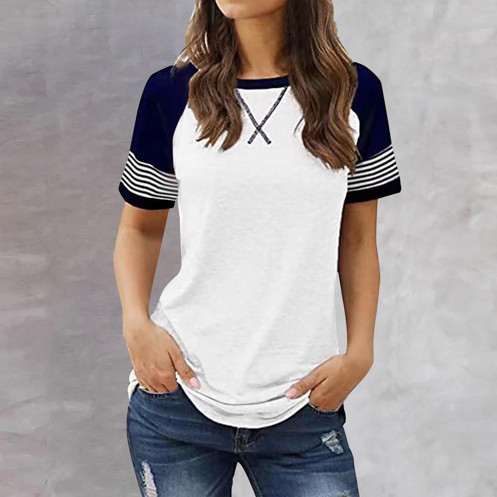 Casual Women's Patchwork Gradient Short Sleeved Casual T-shirt