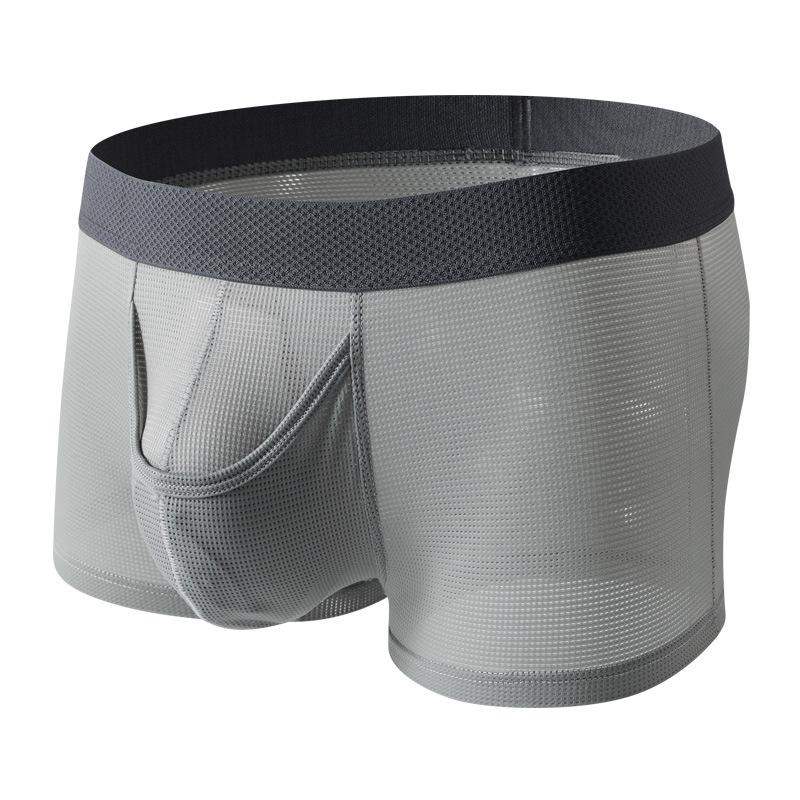 Men's Spring and Summer New Gun Egg Separation Open Free Ice Mesh Breathable Flat Briefs