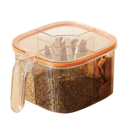 Kitchen Seasoning Jar with Spoon Slot Multi-Compartment Salt Pepper Organizer Transparent Seasoning Box