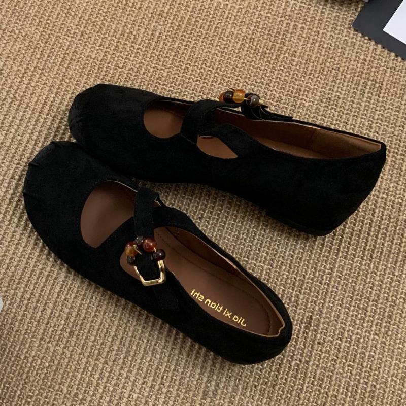 Fashion Elegant String Bead Buckle Flat Mary Jane Shoes Women Fashion Round Toe Cross Tied Designer Shoes Cozy Soft-sole Shallow Loafers