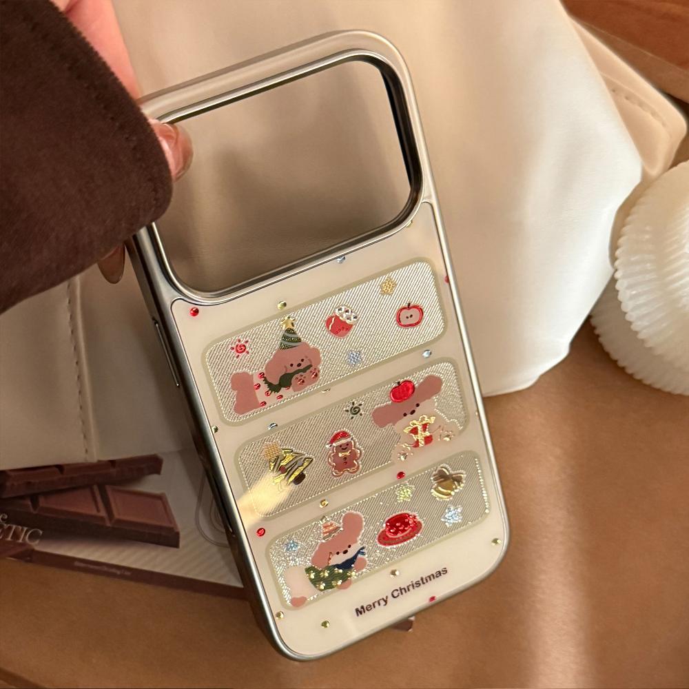 Window Christmas Puppy Case for Apple IPhone 17 Pro Max and IPhone 16, Electroplated Gold-plated Cute Protective Case.