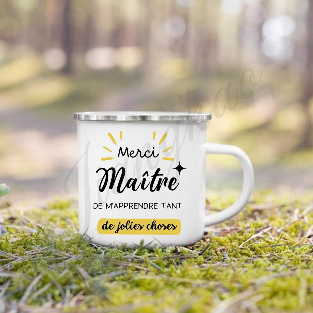 Super Maitre French Printed Mugs Creative Coffee Cups Drinks Water Enamel Camping Cup School Handle Drinkware Gifts for Teacher