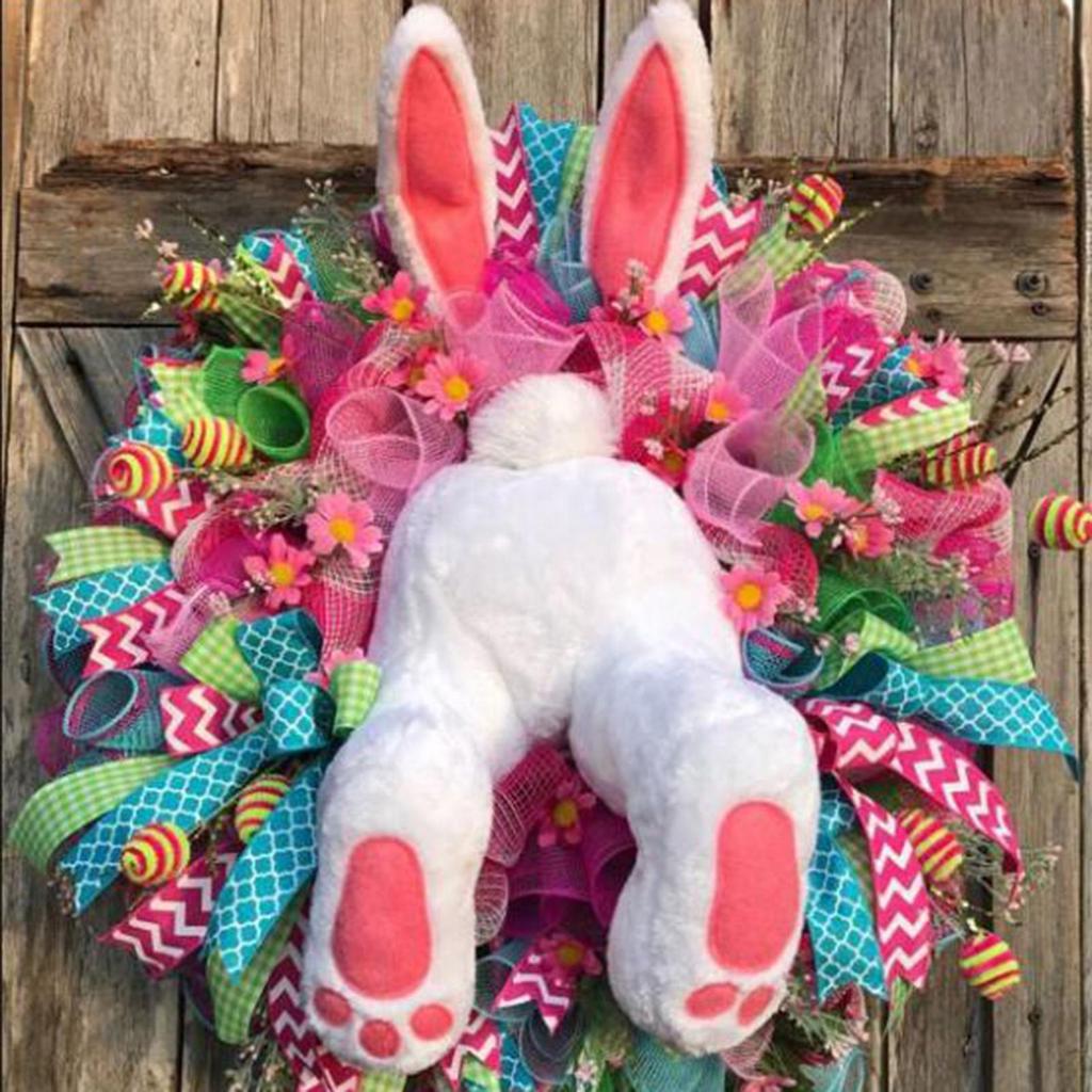 Easter Decorations Craft Supplies Easter Rabbit Wreath with Ears Rabbit Shape GarlandWall Decor Home Decoration Props