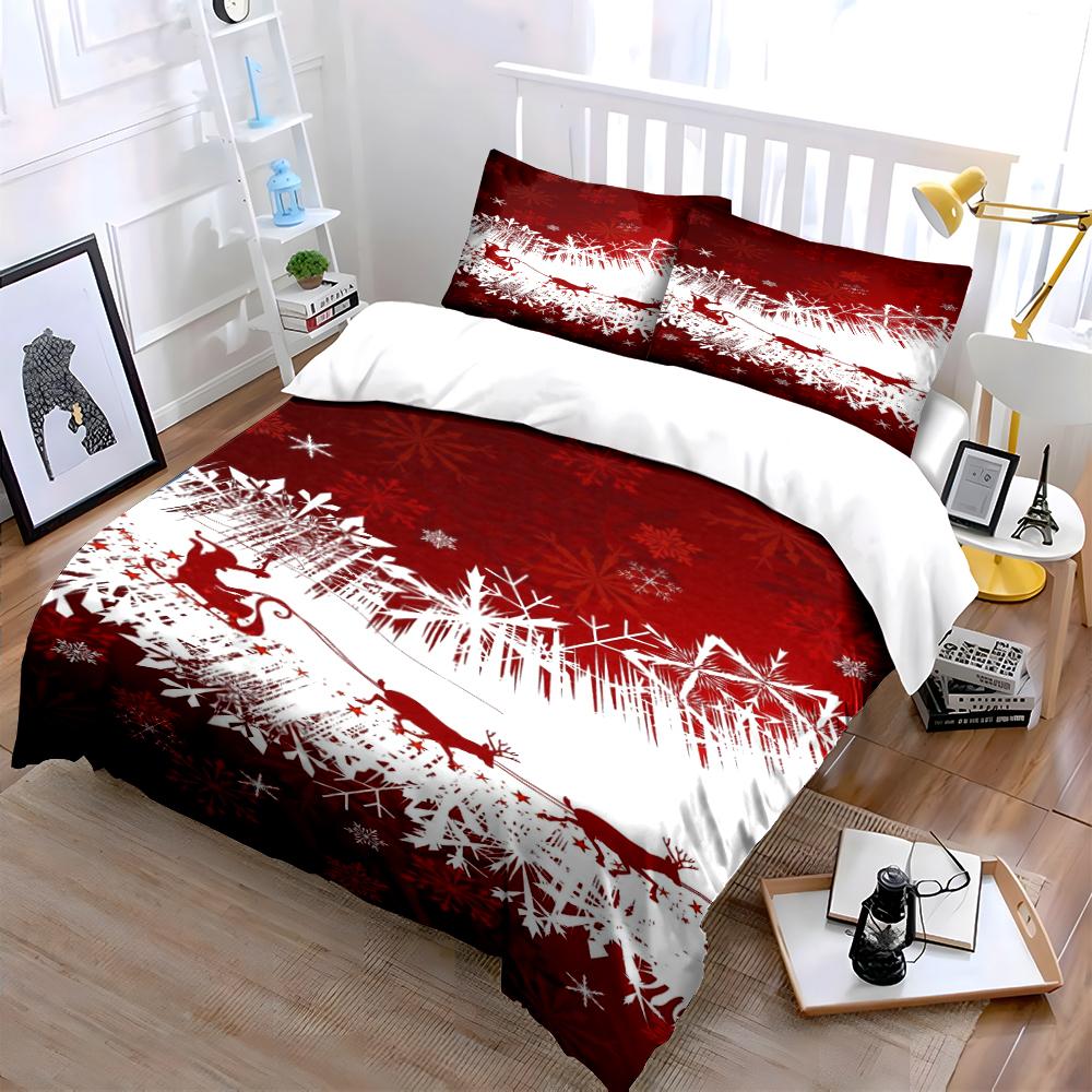 Christmas Red Snowflakes and Sleigh Set Bedding set (1 duvet cover, 2 pillowcases, duvet not included)