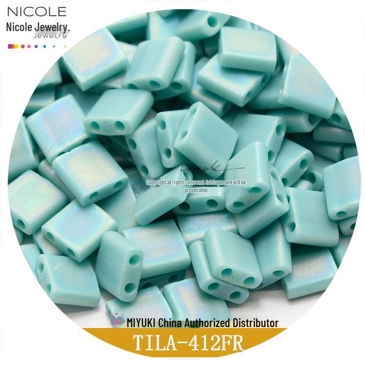 Frosted Iridescent MIYUKI Tila Square Double-Hole Beads, 10g