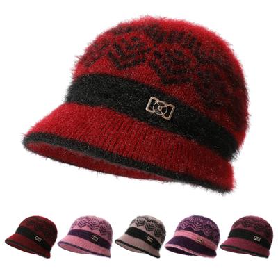 Middle Aged and Elderly Mother's Hat Women's Autumn and Winter Warm Plus Velvet Knitted Woolen Hat To Prevent Cold Grandma and Old Lady Basin Hat