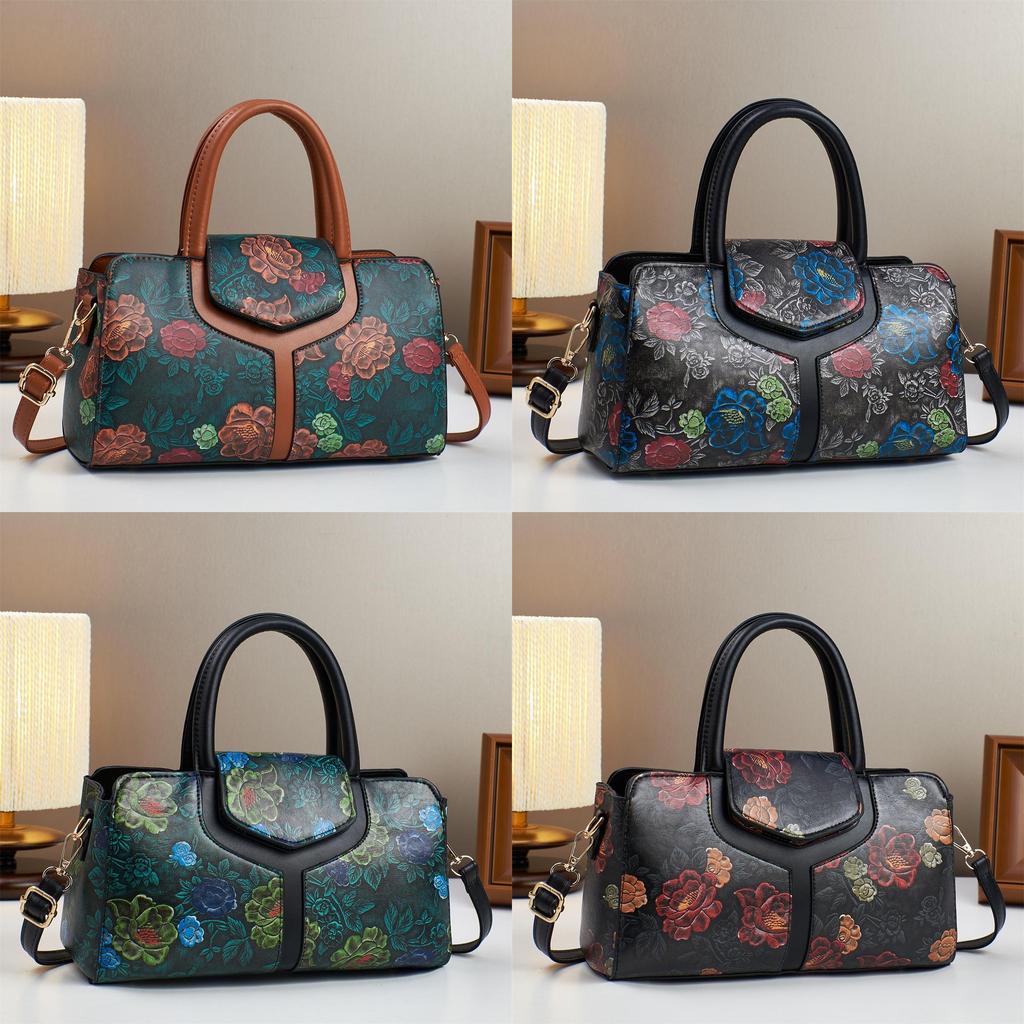 Boston Tote Bag With Splicing Prints And Pu Material For Daily Casual Use