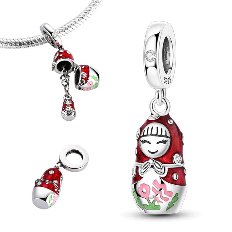 Matryoshka Doll Copper Can Be Opened And Closed Charms Pendant Fit Bracelet Jewelry Women Making Diy Gift Accessory