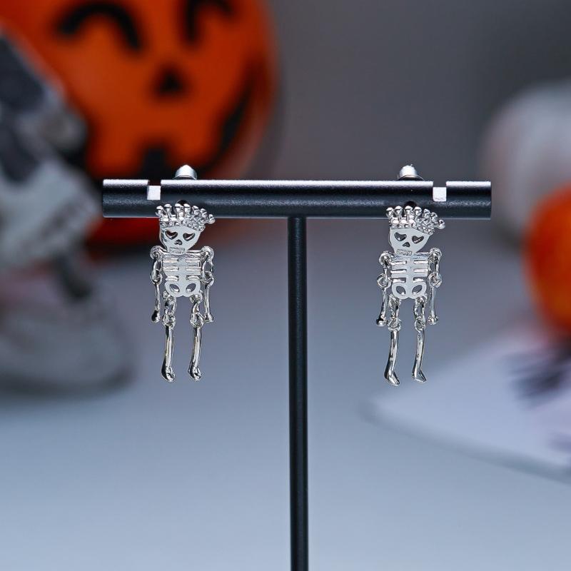 Skull Stud Drop Earrings Pair, Halloween Alloy Statement Jewelry for Costume Styling, Stage Looks and Theme Parties