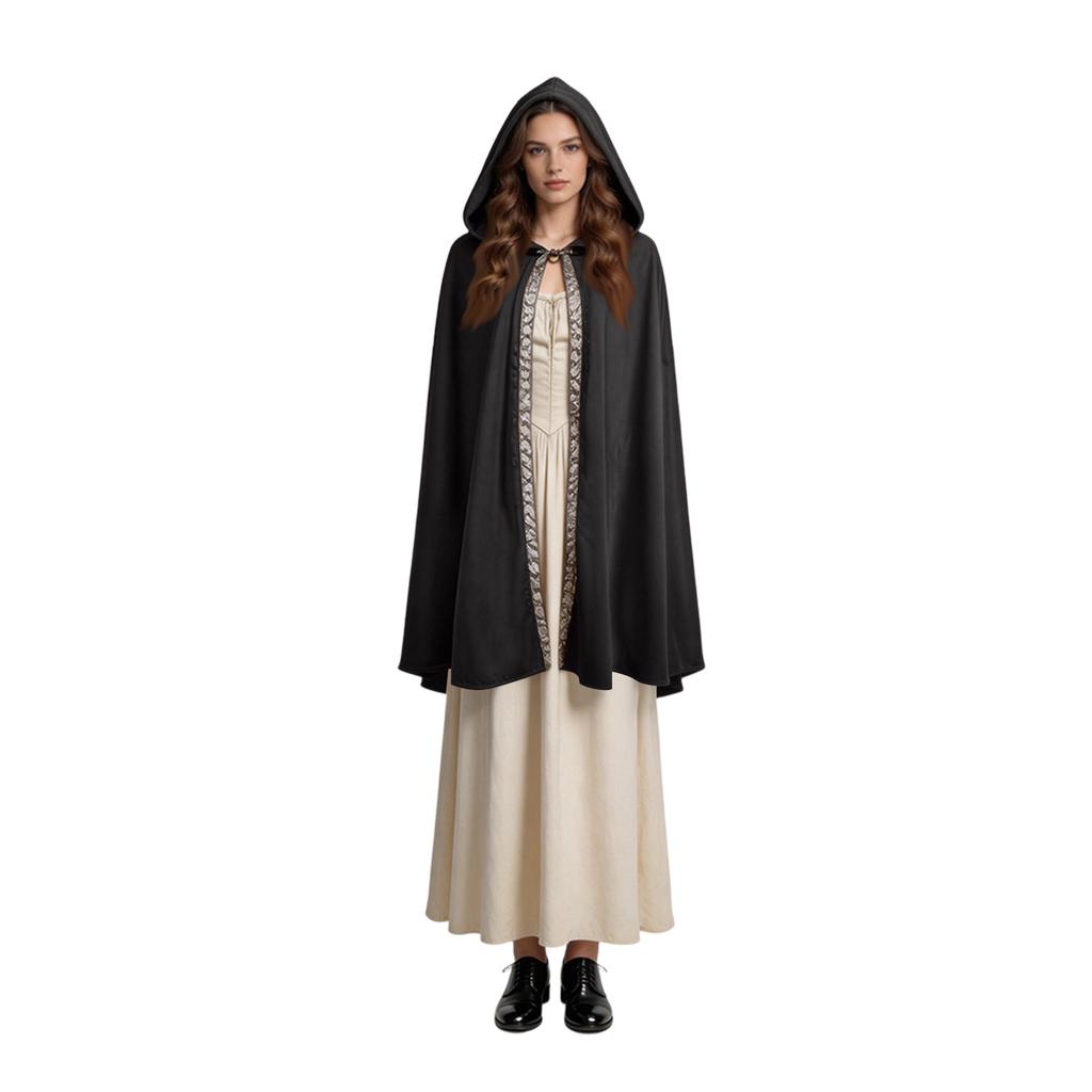 Womens Hooded Cloak Cape Costume Long Flowing Gothic Cape with Tie Front for Halloween Party Cosplay