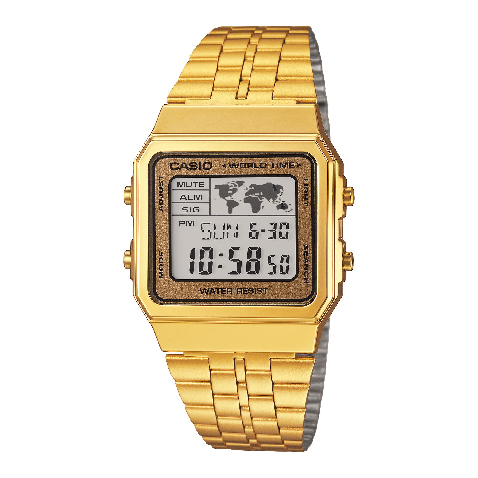 Casio Men s Stainless Steel Water Resistant Alarm Quartz Watch A500WGA-9 золотой