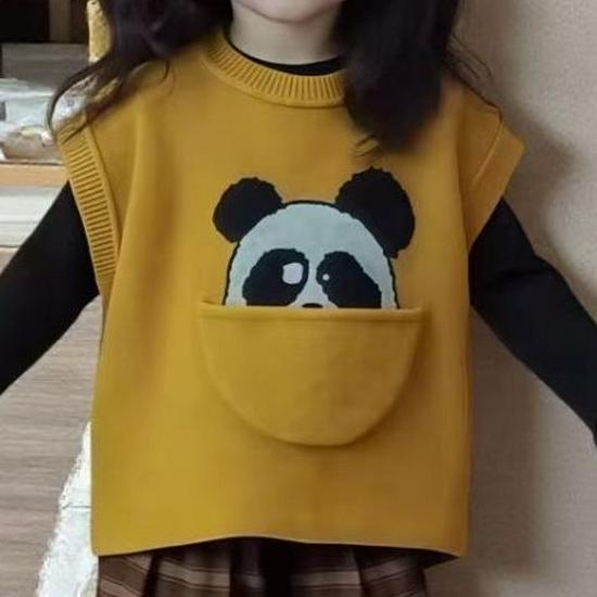 

Girls 2025 Autumn Fashion Cartoon Knit Vest Three-Piece Set 110