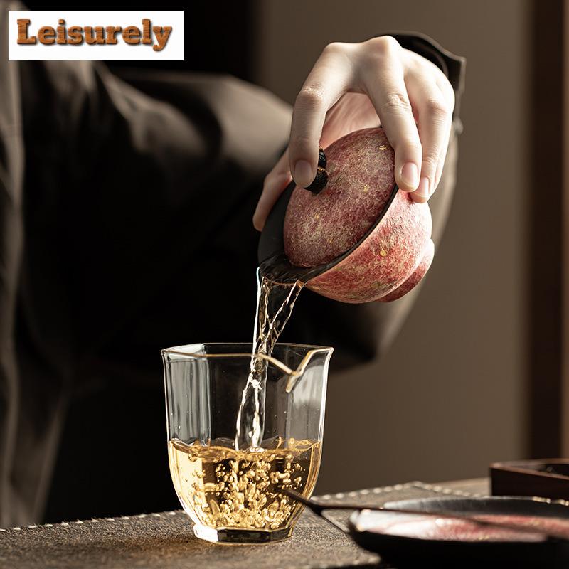 160ML Rock Ore Colored Pottery Gourd Gaiwan Elegant Tea Tureen Tea Bowl with Lid Kit Tea Brewing Cover Bowl for Tea Ornaments