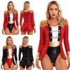 Womens Circus Ringmaster Cosplay Bodysuit Long Sleeve Allover Sequin Tail Jumpsuit Halloween Festival Costumes