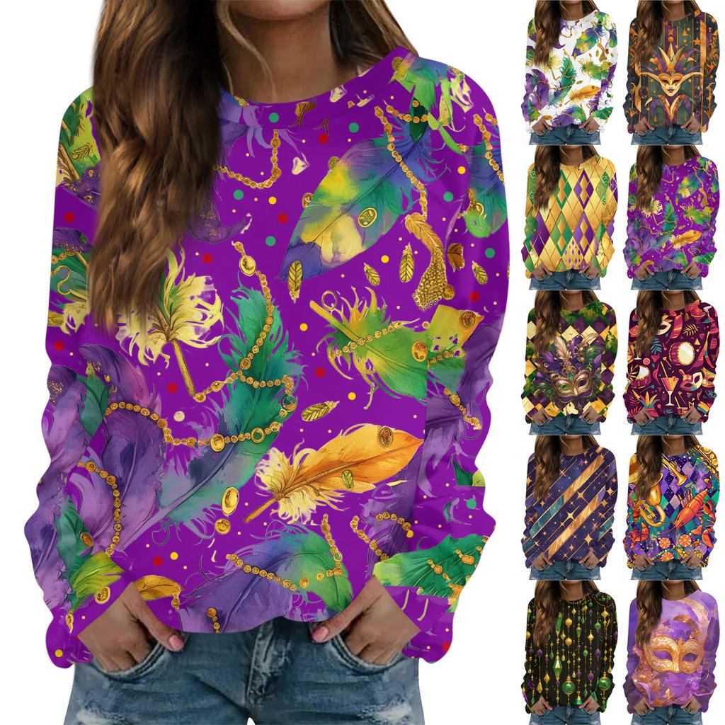 Rundhals Langarm Sweatshirts für Damen Druck Grafik Top Lässig Basic Oberteile Pullover